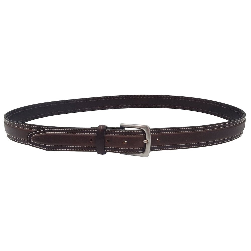 Eddie Bauer Men's Size 48 Brown Leather Stitched Belt England Designer - Picture 6 of 12